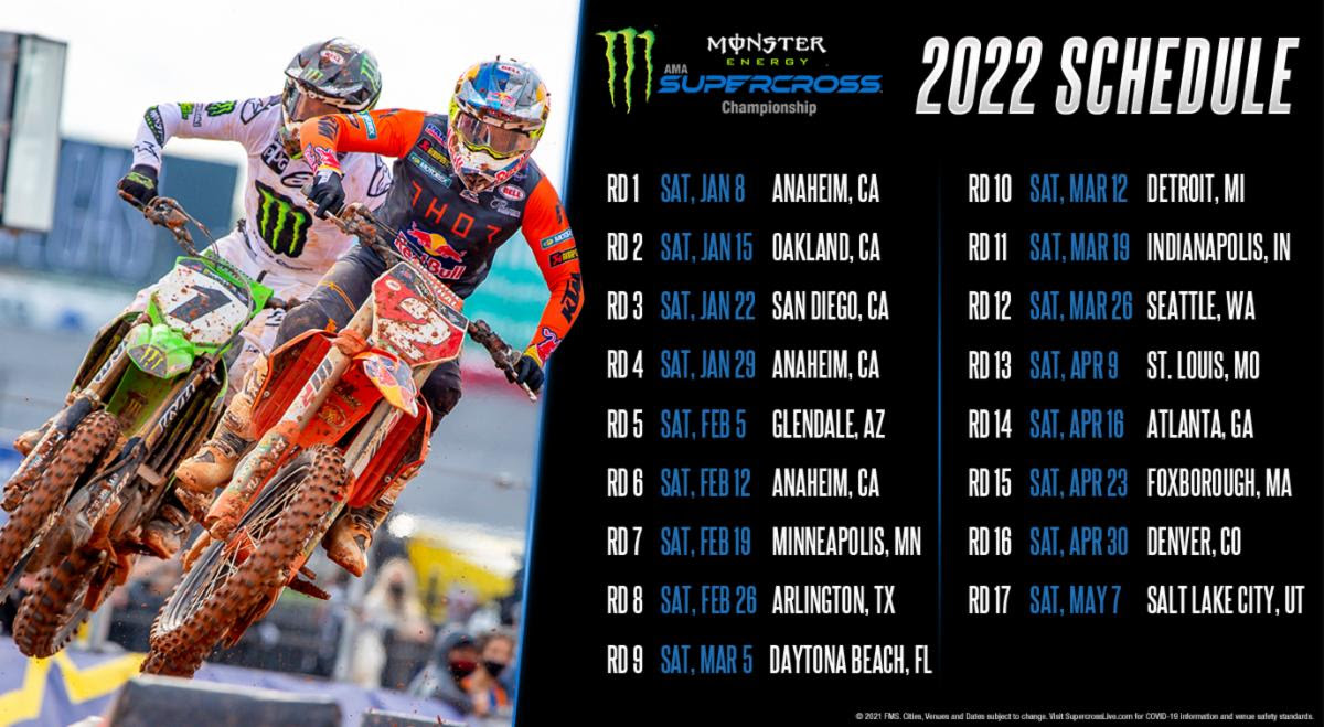 Monster Energy Supercross Schedule 2022 2022 Monster Energy Supercross Is Near: Schedule And Details - Dirt Bike  Test